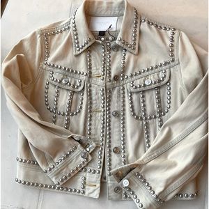 Incredible Coach Studded Cream Coach Denim Jacket Size M
